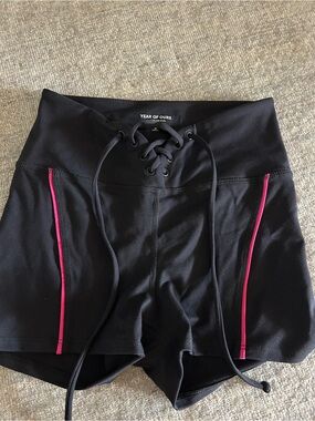 Year of Ours Black Lace-Up High Waist Shorts w/ Black Drawcord-ACCEPTING OFFERS